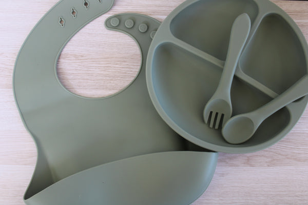Silicone Bib, Plate & Cutlery Set