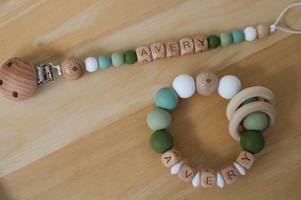 Personalised Dummy Chain & Rattle Set
