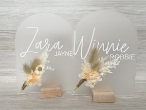 Frosted Announcement Name Arch with Posy